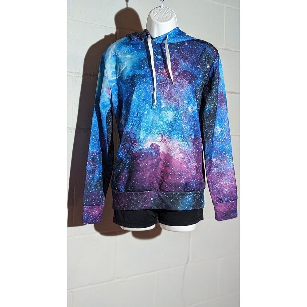 Galaxy Hoodie Pullover Sweatshirt Space Print Drawstring Hooded Medium